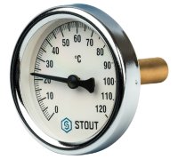 SIM-0001-635015 STOUT Термометр биметаллический Ø 63 мм. с погружной гильзой 50 мм, аксиальный 1/2"